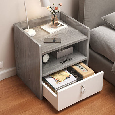 Table de chevet rectangulaire minimaliste moderne en panneau de densité avec 1/2/3 tiroirs pour chambre à coucher 