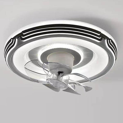 Moderner minimalistischer runder Hardware-LED-Deckenventilator mit Deckenleuchte für das Wohnzimmer 
