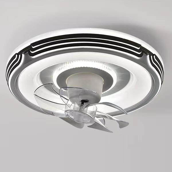 Modern Minimalist Round Hardware LED Flush Mount Ceiling Fan Light For Living Room