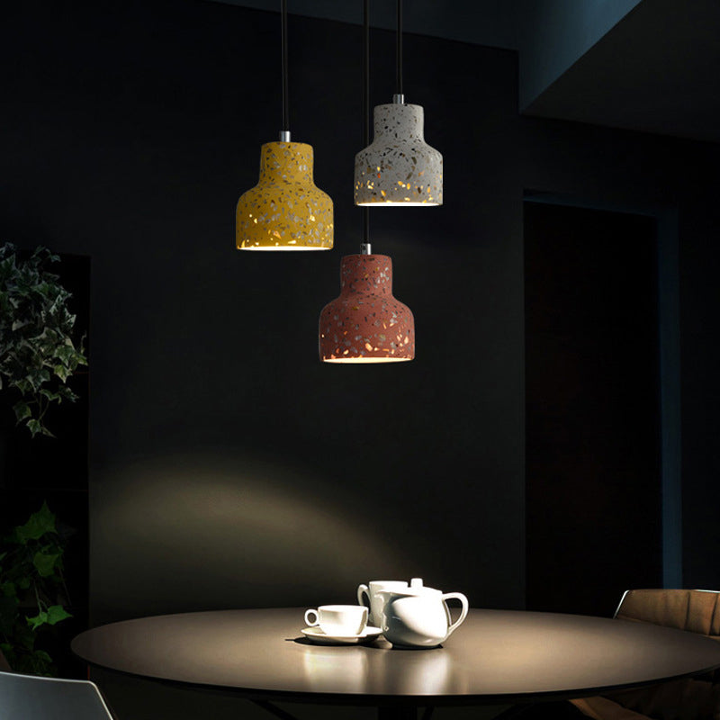 Suspension contemporaine scandinave ronde en terrazzo jade à 1 lumière pour salon 