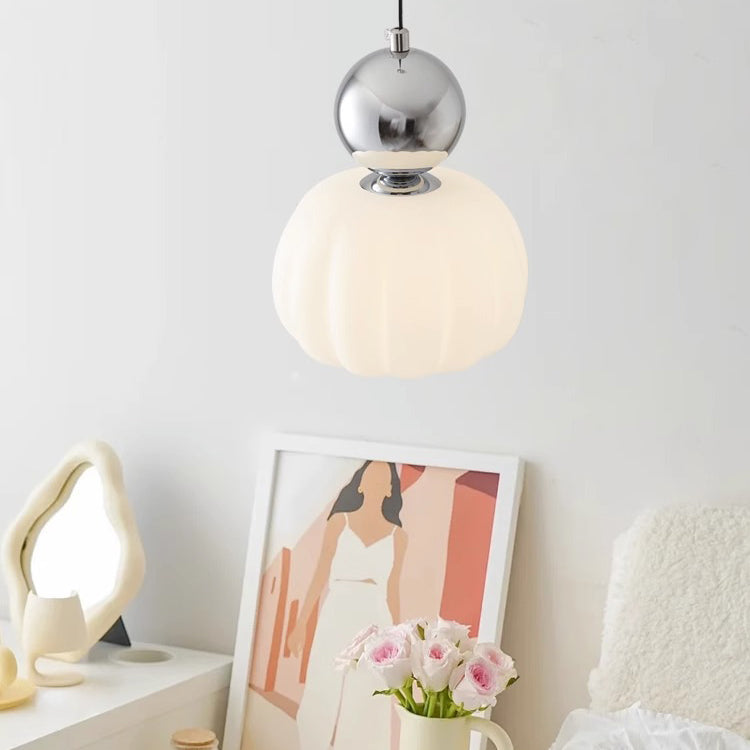 Moderne minimalistische runde Kürbis Eisen Acryl 1-Licht Pendelleuchte für Schlafzimmer 