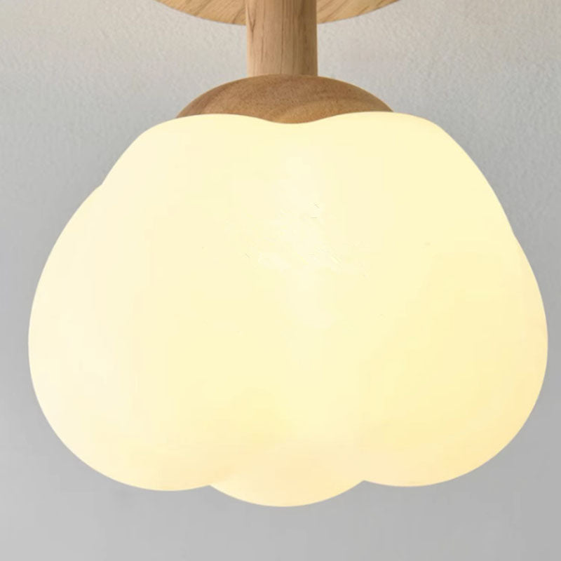 Monture de plafond semi-encastrée à 1 lumière en bois de caoutchouc de simplicité moderne PE citrouille ronde pour couloir 