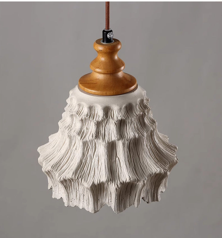 Traditionelle Vintage Holz Wellbeton Schatten 1-Licht Pendelleuchte für Wohnzimmer 