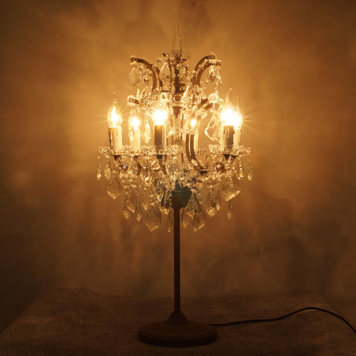 Traditional Vintage Crystal Candelabra Rust 6-Light Table Lamp For Living Room