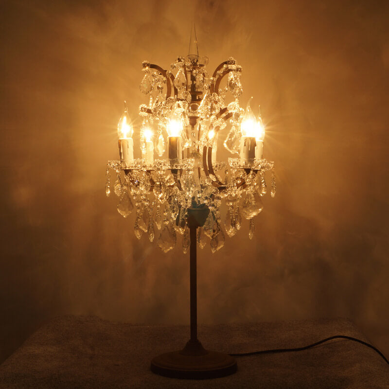 Vintage French Crystal Candelabra Rust 6-Light Table Lamp