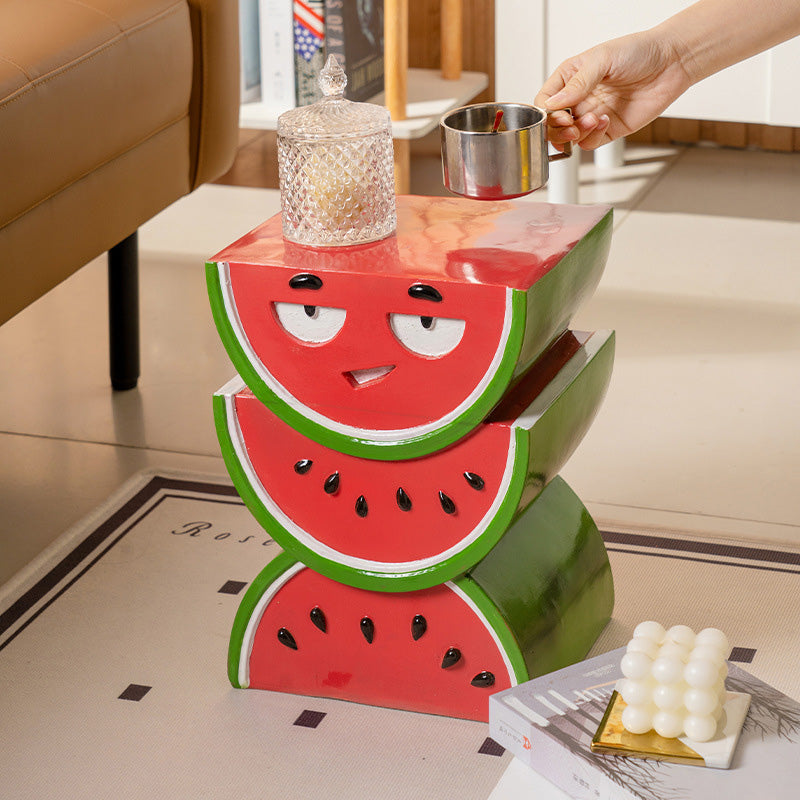 Mesa de café de resina con diseño contemporáneo de sandía amarilla y durazno para sala de estar 