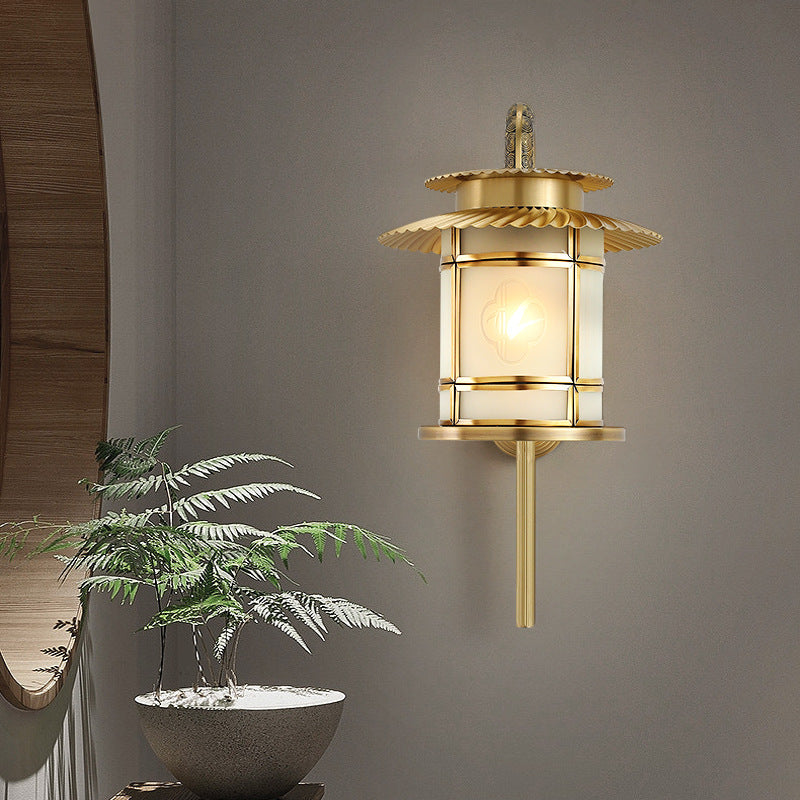 Traditionelle chinesische Kupferlaternen-Design 1-flammige Wandleuchte für den Flur 