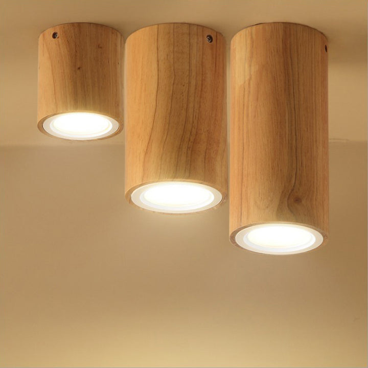 Nordic Creative Log Wood Tube LED Flush Mount Ceiling Light