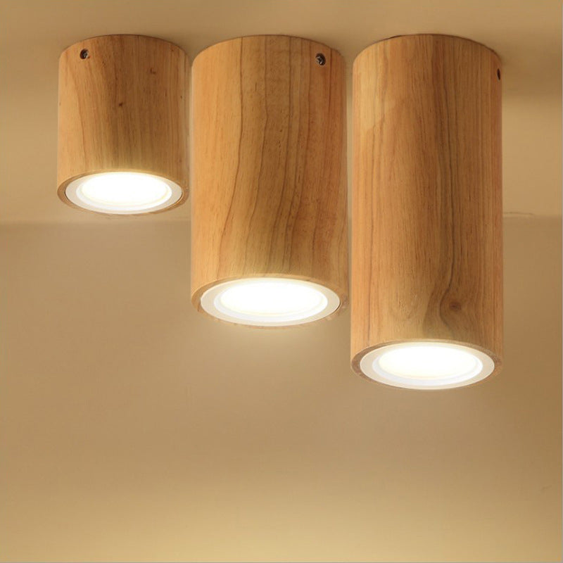 Nordic Creative Log Wood Tube LED Flush Mount Ceiling Light