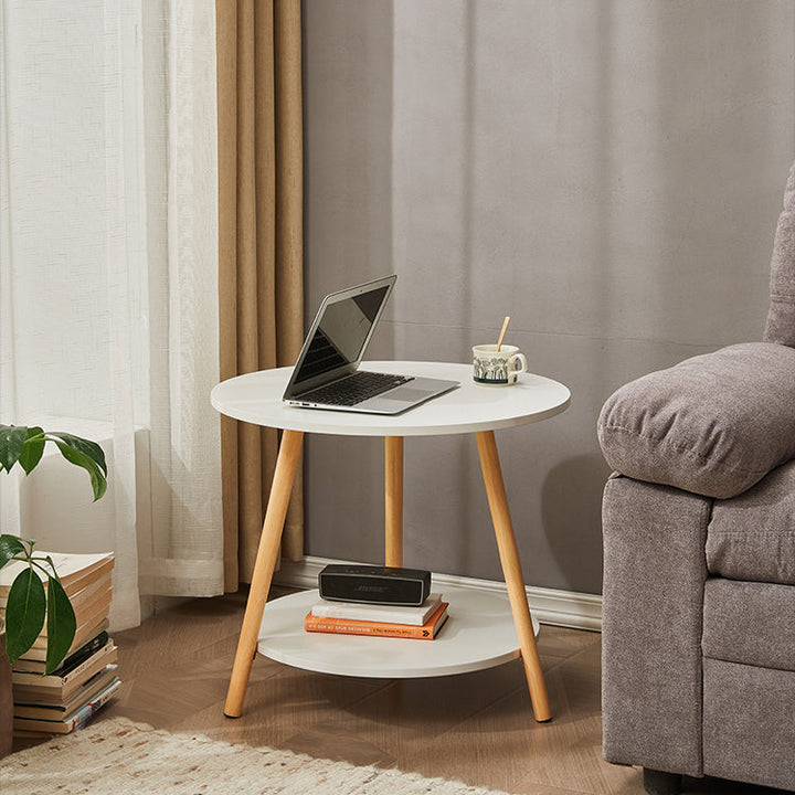 Modern Simplicity Round Medium-Density Fiberboard PIne Wood Grain Board Top End Table 2-Tier For Living Room