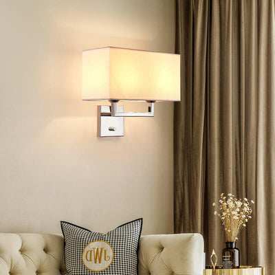 European Minimalist Rectangular Iron Fabric With USB Socket 2-Light Wall Sconce Lamp
