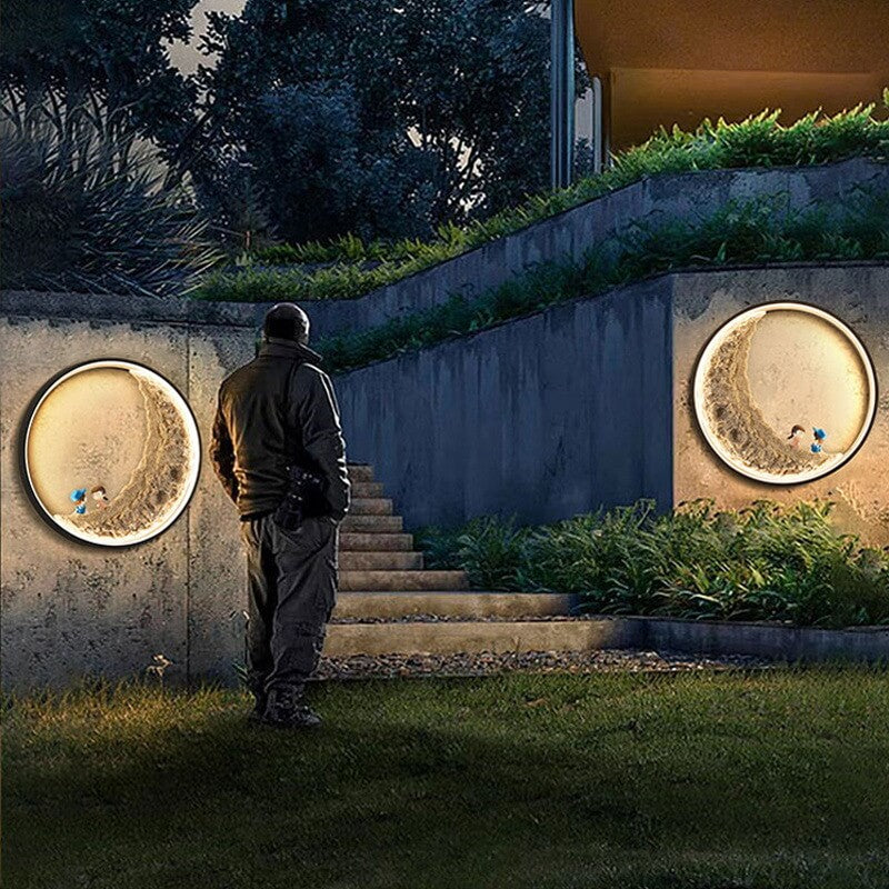 Lámpara de Aplique de Pared Exterior LED Solar de Luna de Aluminio Creativa Contemporánea para Patio Exterior 