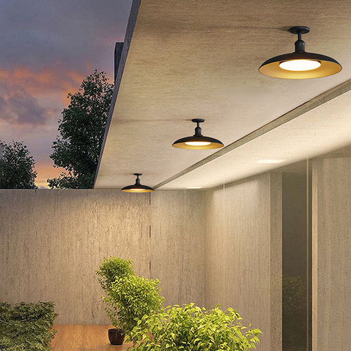 Plafonnier semi-encastré contemporain scandinave en acier carbonisé rond étanche à 1 lumière pour patio extérieur 