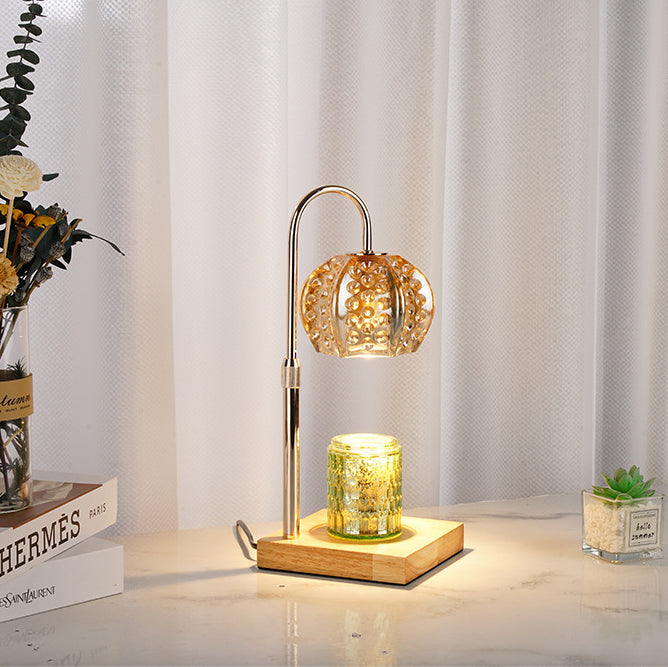 Lámpara de mesa de cera derretida de 1 luz regulable con base cuadrada y bola redonda de madera, hierro y vidrio de simplicidad moderna para mesita de noche 