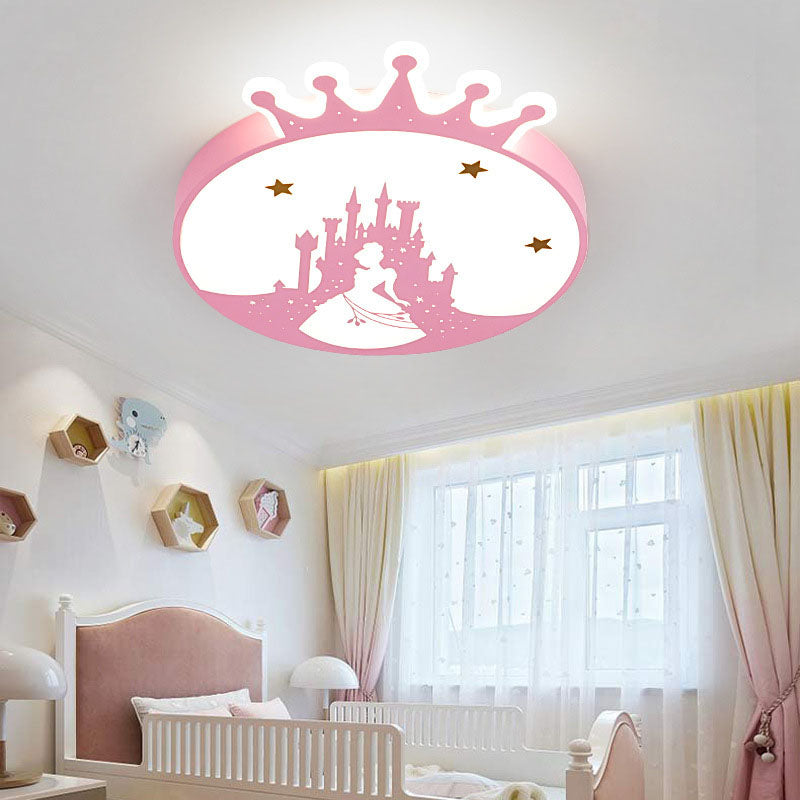 Nordic Creative Simple Wrought Iron Cartoon Crown LED Flush Mount Ceiling Light