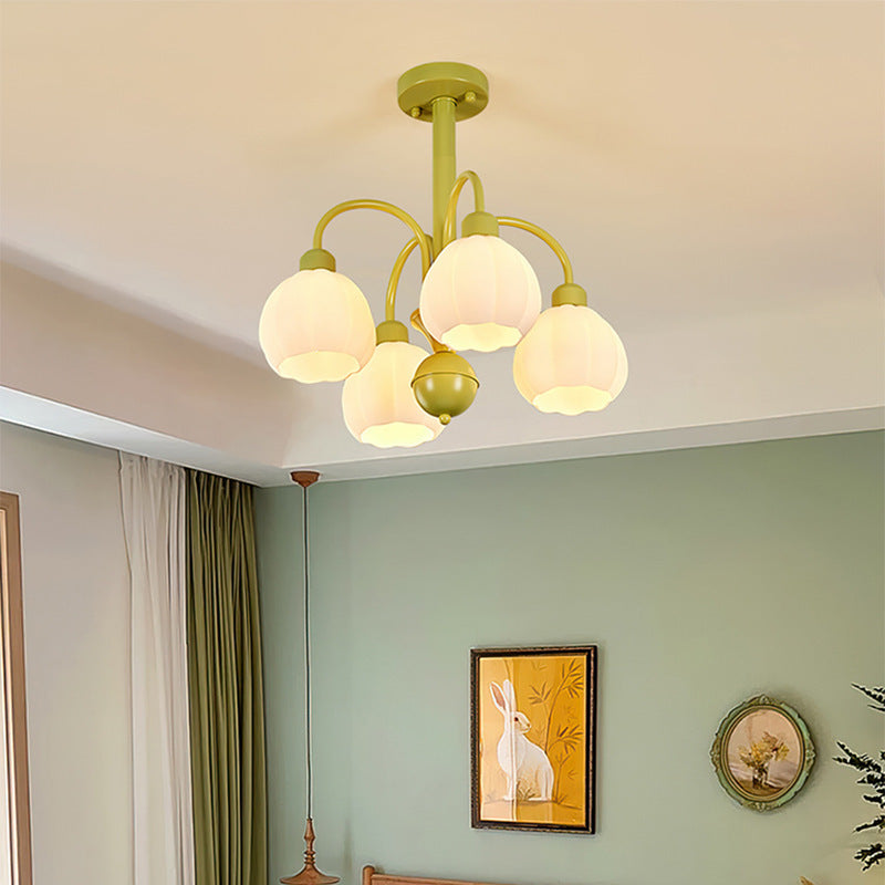 Moderner minimalistischer cremefarbener Kürbis-Kronleuchter aus Metall und Glas mit 4/6 Lichtern für das Wohnzimmer 