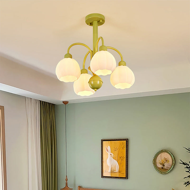 Moderner minimalistischer cremefarbener Kürbis-Kronleuchter aus Metall und Glas mit 4/6 Lichtern für das Wohnzimmer 