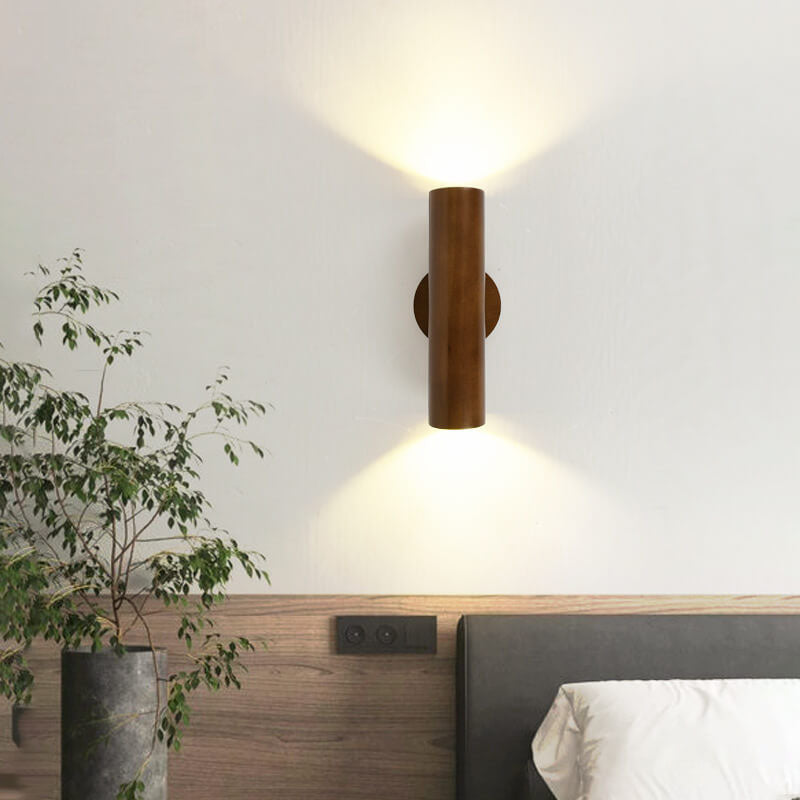 Modern Simple Warm Solid Wood Strip Double Head LED Wall Sconce Lamp