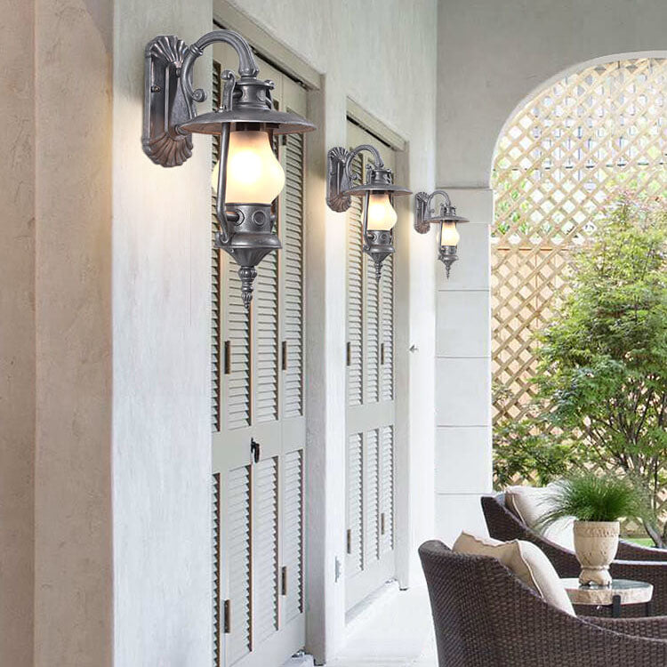 Lámpara de queroseno de aluminio retro industrial de 1 luz para exteriores, aplique de pared impermeable 