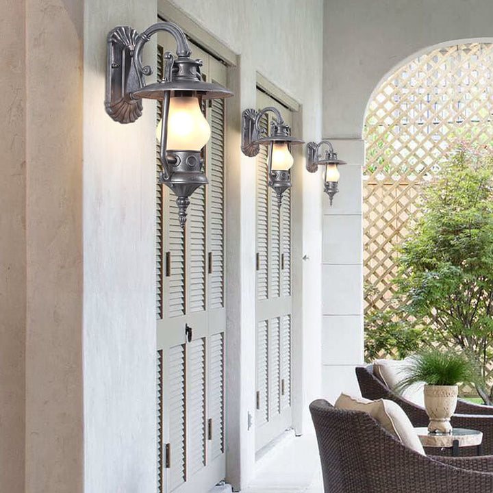 Lámpara de queroseno de aluminio retro industrial de 1 luz para exteriores, aplique de pared impermeable 