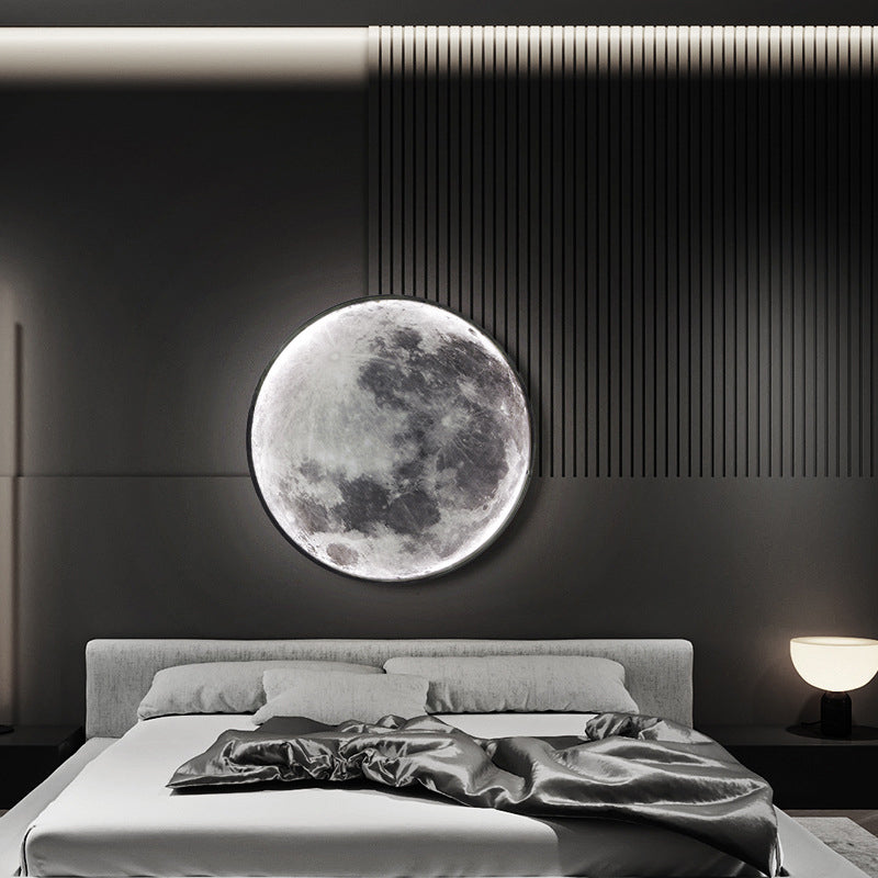 Contemporary Creative Round Moon Iron Acrylic LED Wall Sconce Lamp For Living Room