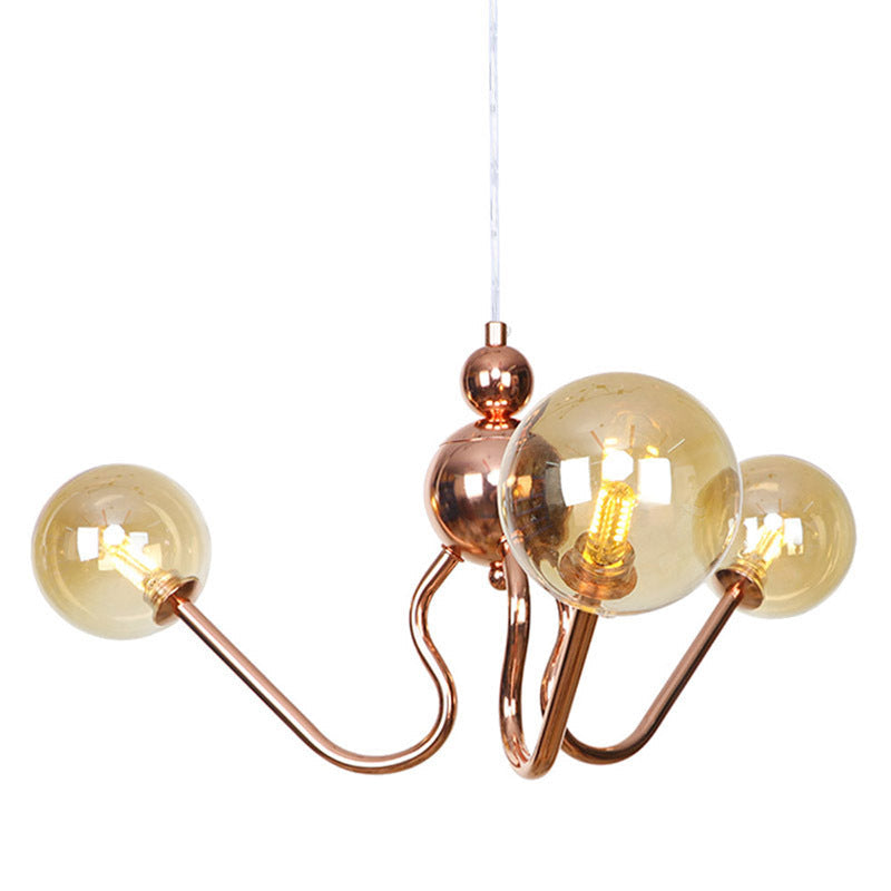 Zeitgenössischer Luxus-Kronleuchter mit Eisenrahmen und rundem Glasschirm, 3 Lichter, für Wohnzimmer 