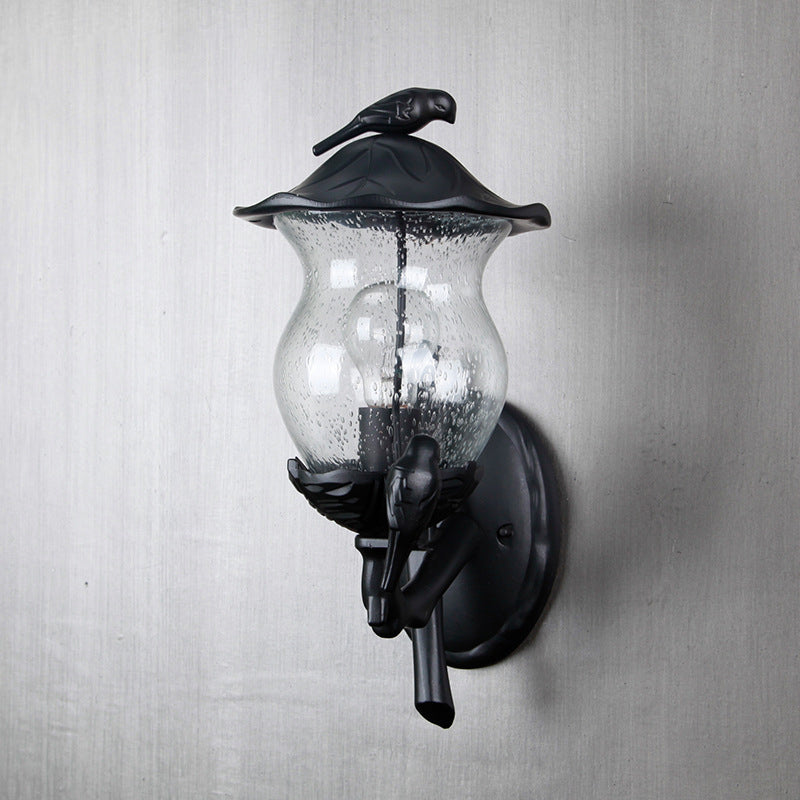 Traditionelle europäische Kürbisvogel-Aluminiumglas-Wandleuchte mit 1 Licht für die Außenterrasse 