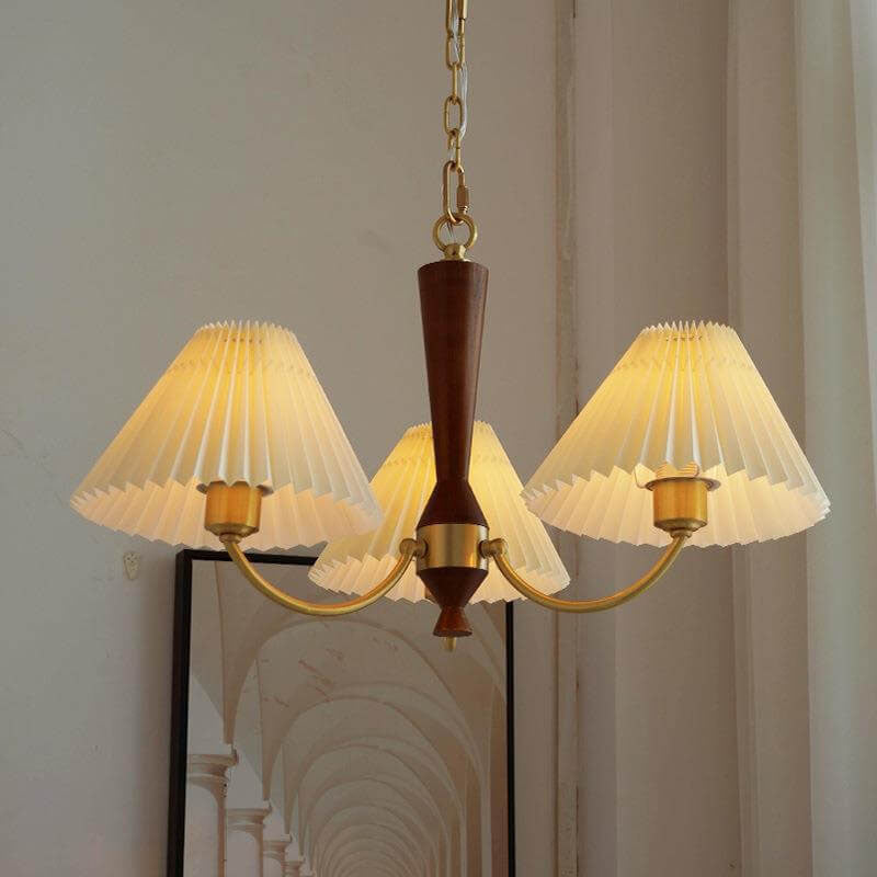 Zeitgenössischer nordischer Retro-Kronleuchter aus Vollkupfer mit Falten, 3/5-Licht für das Wohnzimmer 