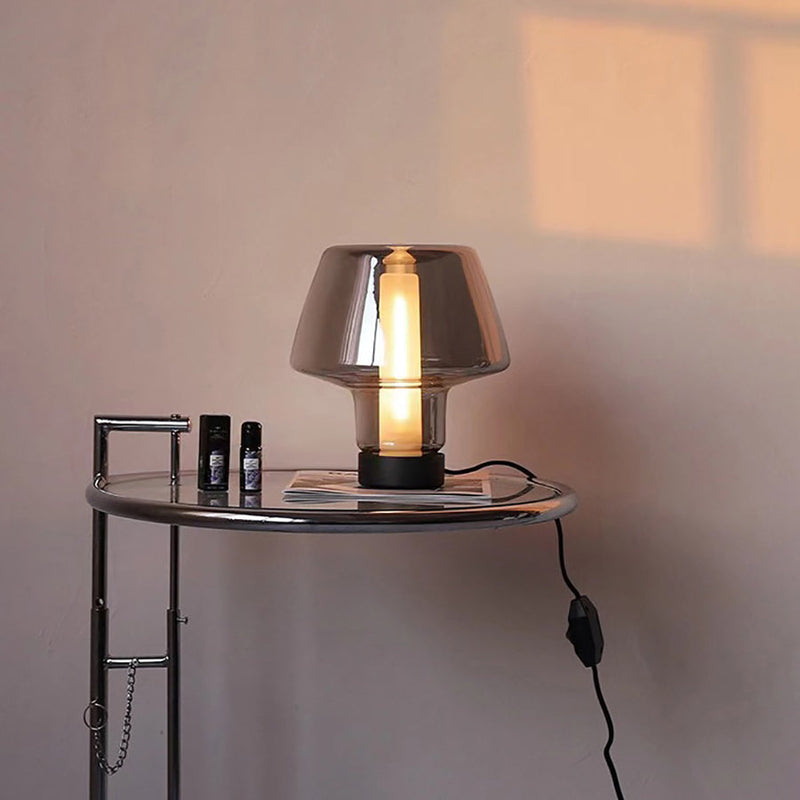 Moderne minimalistische runde Tischlampe aus Glas und Metall mit 1 Licht für Schlafzimmer 