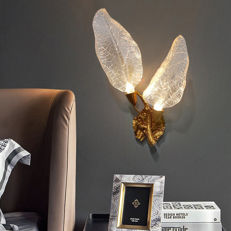 Moderne Luxus Harz Imitation Blatt Textur Antike Messing Zweig Form LED Wand Leuchte Lampe Für Wohnzimmer 