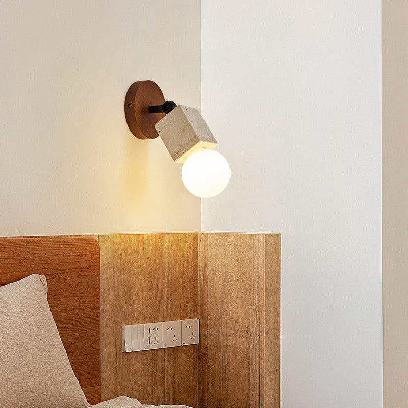 Traditionelle japanische quadratische gelbe Travertin-Wandleuchte mit 1 Licht für Schlafzimmer 