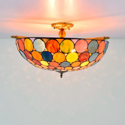 Tiffany Stained Glass Circle 5-Light Semi-Flush Mount Ceiling Light