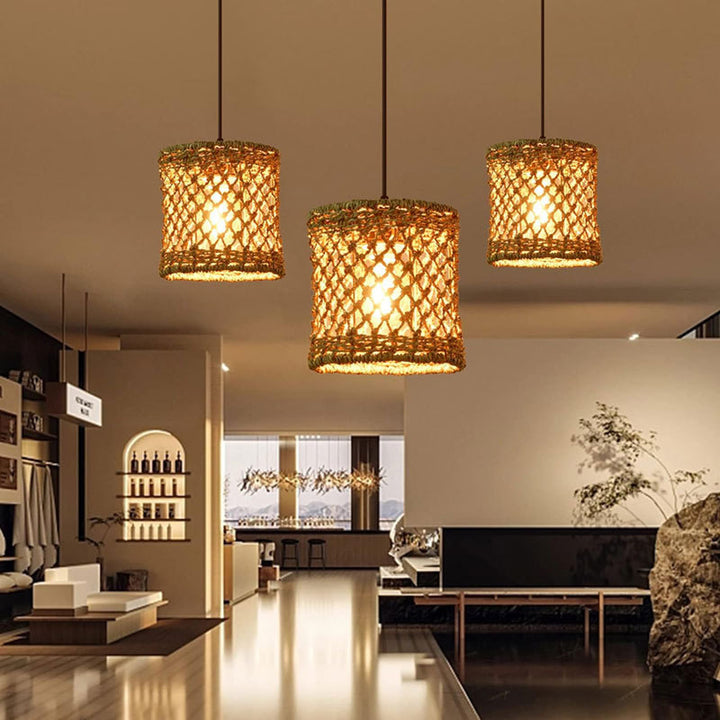 Traditionelle rustikale Rattan Weben Openwork Cage 1-Licht Pendelleuchte für Esszimmer 