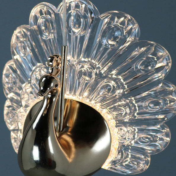 Zeitgenössische kreative Pfau-Form-Hardware-Acryl-LED-Pendelleuchte für Wohnzimmer 