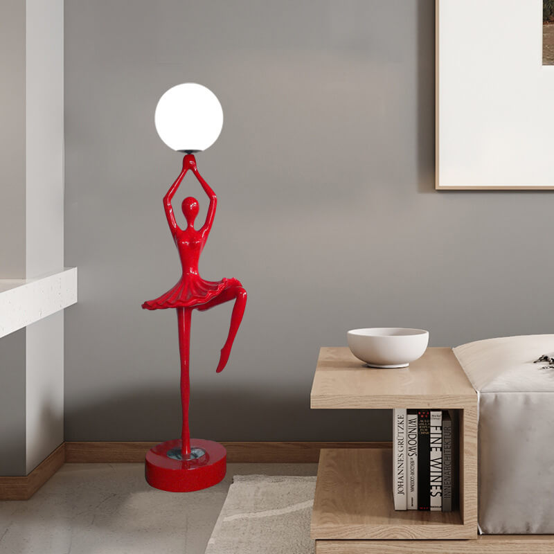 Lámpara de pie con forma de chica de ballet nórdico, orbe de acrílico con 1 luz 
