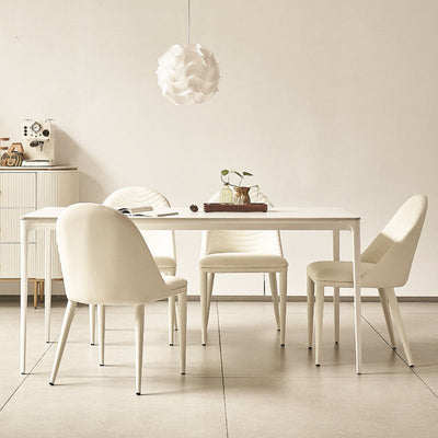 Ensemble de table à manger et chaises en alliage d'aluminium avec dalle de roche rectangulaire minimaliste moderne pour 4 places 