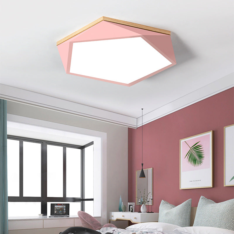Plafonnier LED en fer acrylique polygone scandinave contemporain pour chambre à coucher 