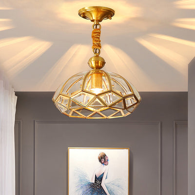 Moderne Luxus Gold Finish Rahmen geometrische Glas Schatten 1-Licht Pendelleuchte für Schlafzimmer 