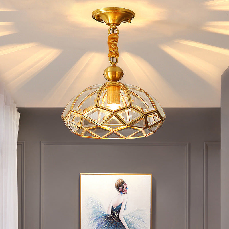 Moderne Luxus Gold Finish Rahmen geometrische Glas Schatten 1-Licht Pendelleuchte für Schlafzimmer 