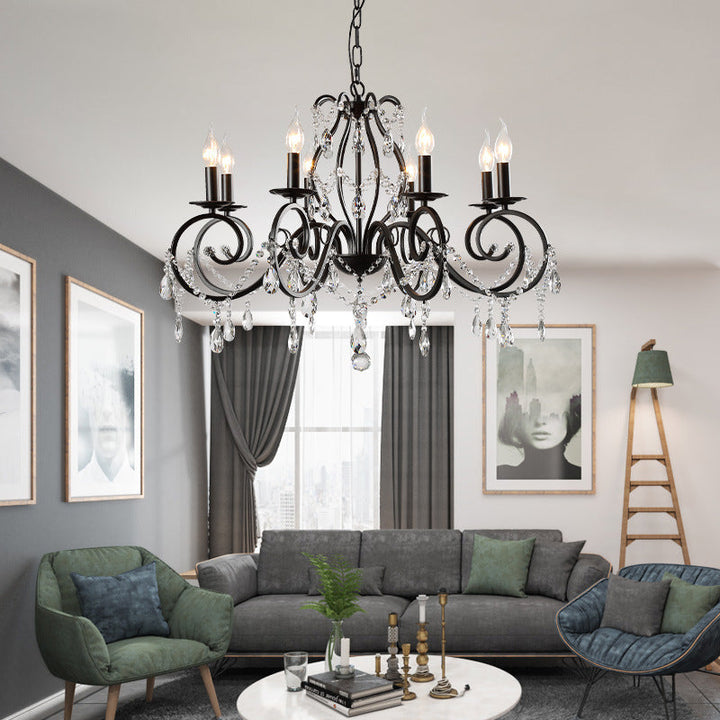 Chandelier traditionnel vintage en cristal avec branches en fer et 6/8 lumières pour salon 