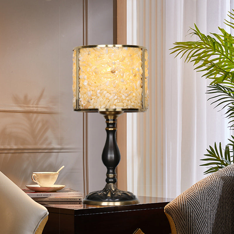 Lampe de table 1 lumière avec abat-jour en pierre de cristal moderne et base en cuivre pour bureau 