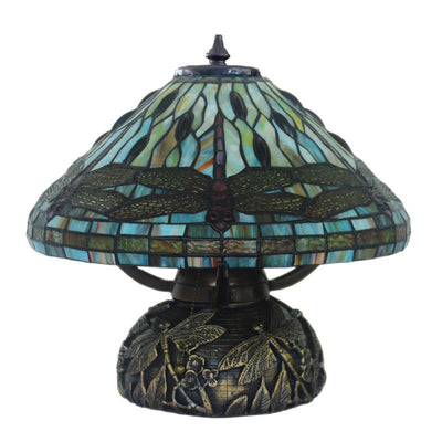 Tiffany Vintage Dragonfly Stained Glass Copper Base 2-Light Table Lamp