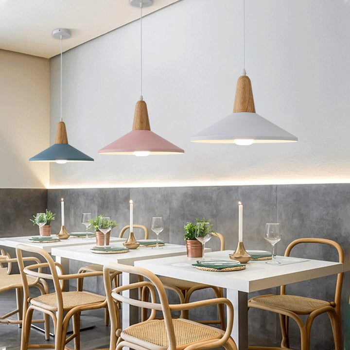 Modern Minimalist Macaron Color Aluminum Solid Wood 1-Light Pendant Light