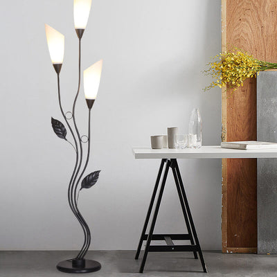 Retro Creative Acrylic Flower Shade Iron Leaf Decor Frame 1-Light Standing Floor Lamp