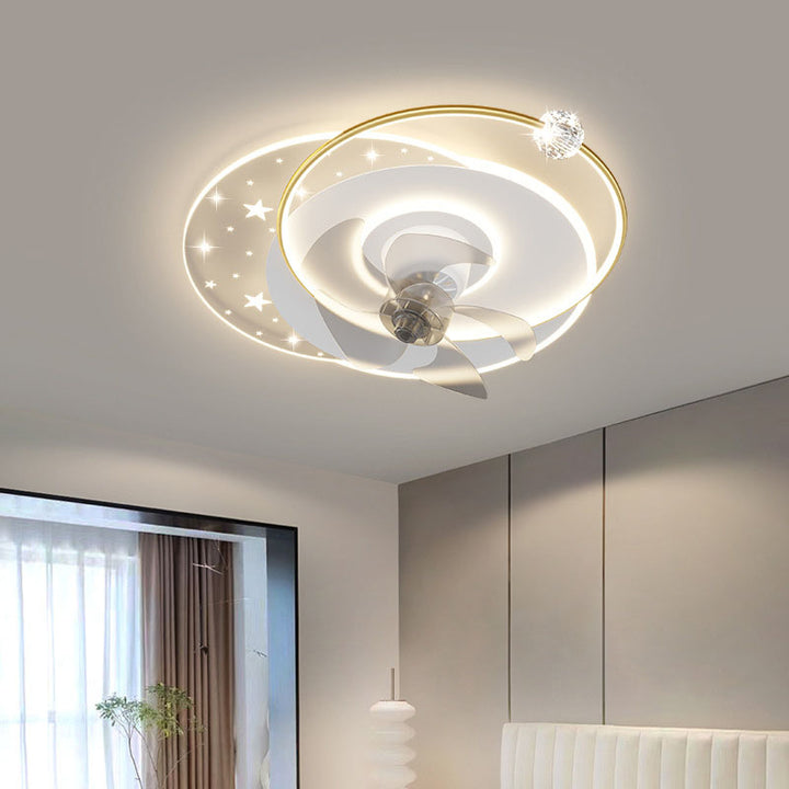 Ventilador de techo con luz LED de montaje semiempotrado de hierro acrílico contemporáneo redondo cuadrado para dormitorio 