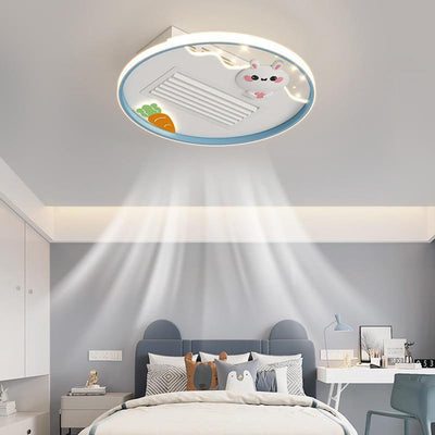 Contemporary Creative Acrylic Astronaut Moon LED Kids Flush Mount Ceiling Invisible Bladeless Fan Light For Bedroom