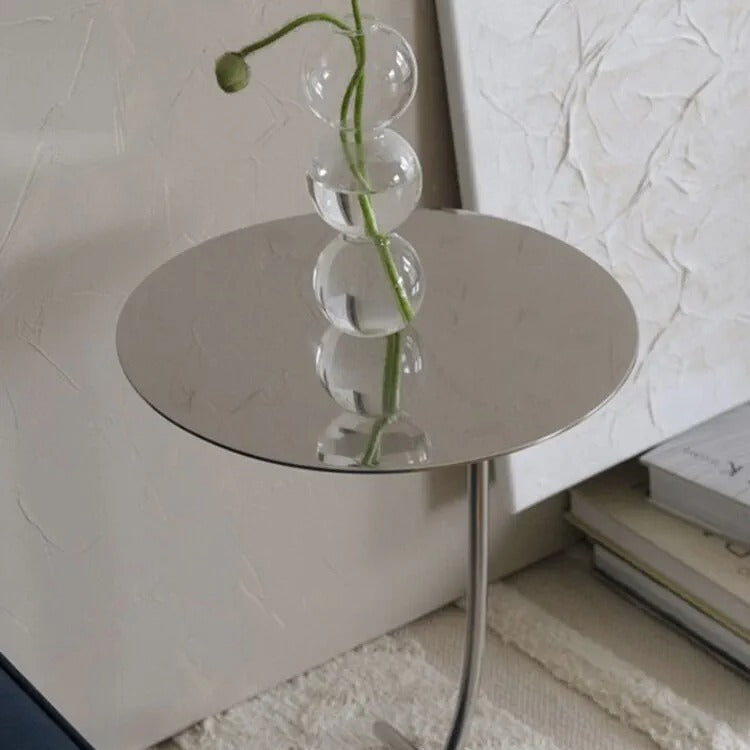 Table basse ronde minimaliste moderne en acier inoxydable en forme de J pour salon 