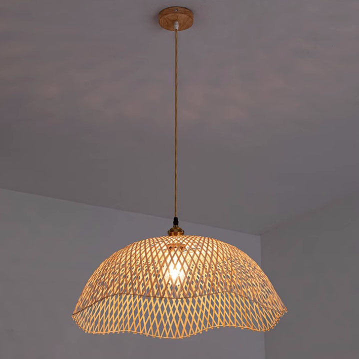 Moderne minimalistische Weben Bambus Laternen 1-Licht Pendelleuchte 