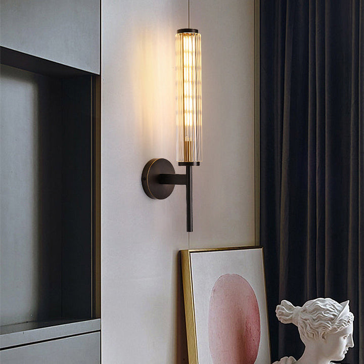 Moderne Luxus Messing Glas Zylinder 1-Licht Wandleuchte Lampe für Schlafzimmer 