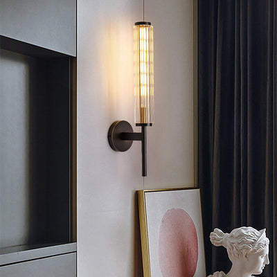 Moderne Luxus Messing Glas Zylinder 1-Licht Wandleuchte Lampe für Schlafzimmer 